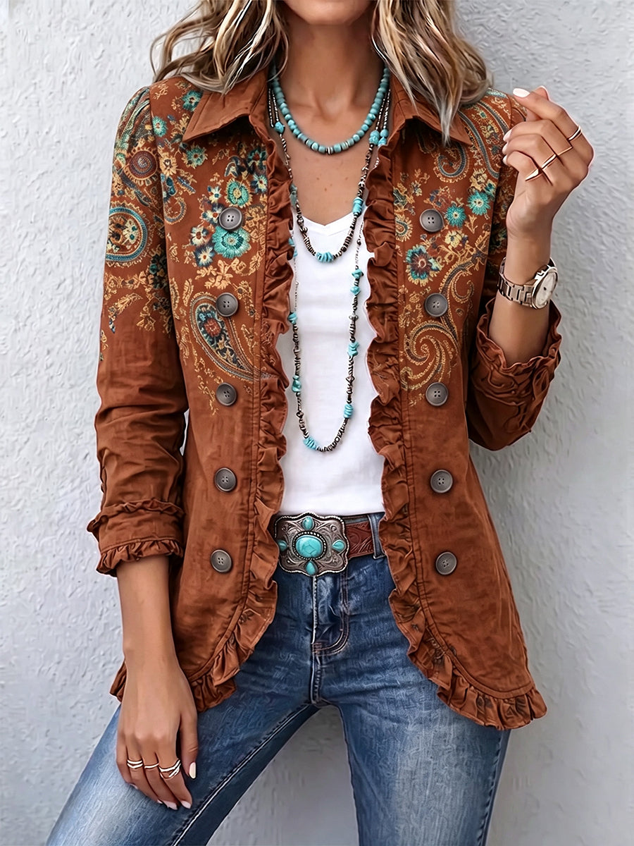 Faelisse - Handgefertigte Rüschenjacke mit Paisley-Muster