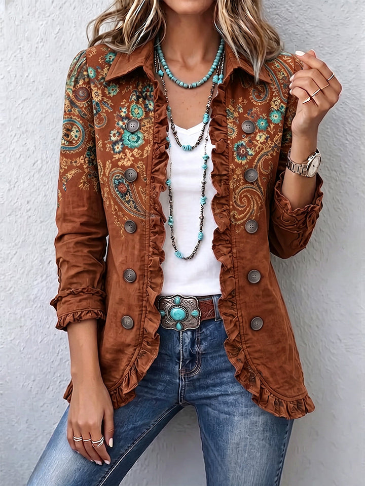 Faelisse - Handgefertigte Rüschenjacke mit Paisley-Muster