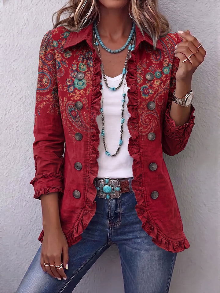 Faelisse - Handgefertigte Rüschenjacke mit Paisley-Muster