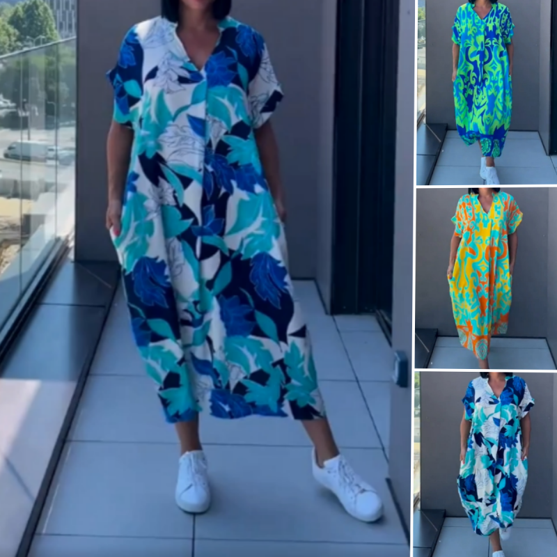 Yunae - Leichtes Printkleid mit V-Ausschnitt