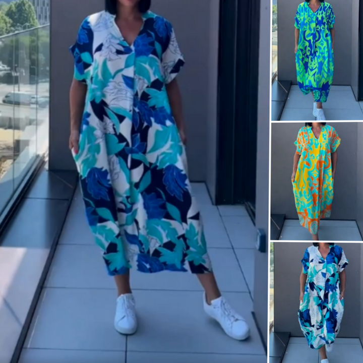 Yunae - Leichtes Printkleid mit V-Ausschnitt