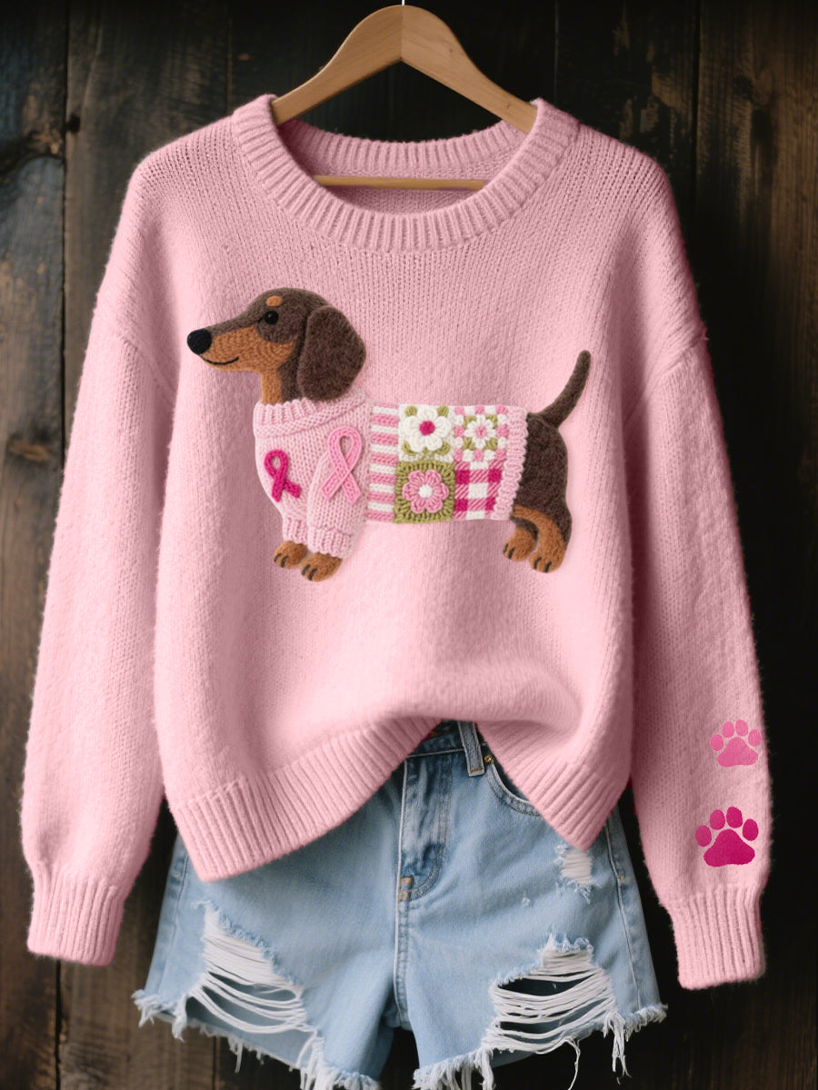 Caravine - Strickpullover mit Patchwork-Hundemotiv