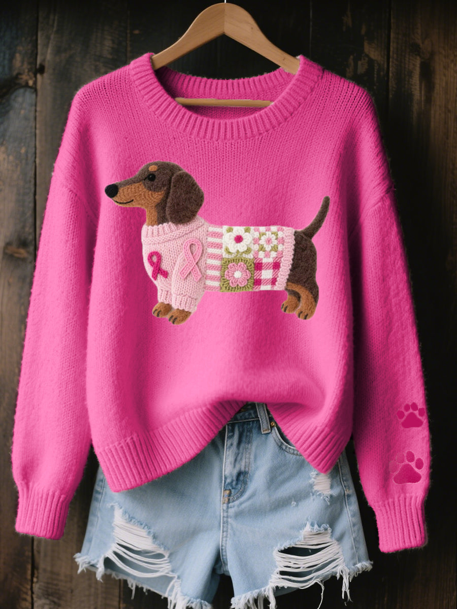 Caravine - Strickpullover mit Patchwork-Hundemotiv