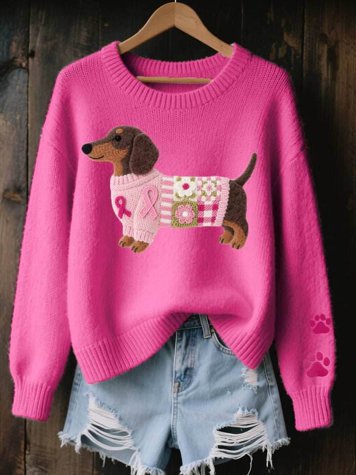 Caravine - Strickpullover mit Patchwork-Hundemotiv