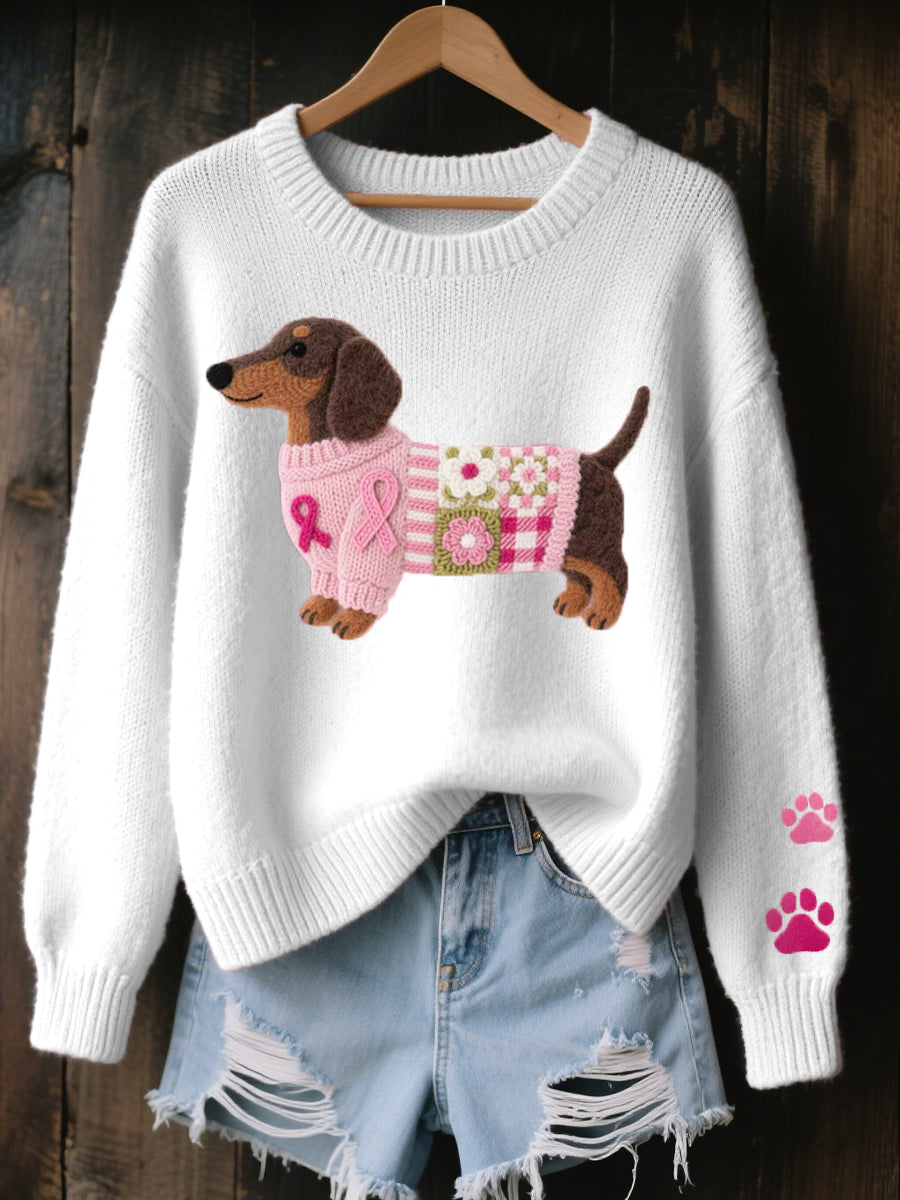 Caravine - Strickpullover mit Patchwork-Hundemotiv