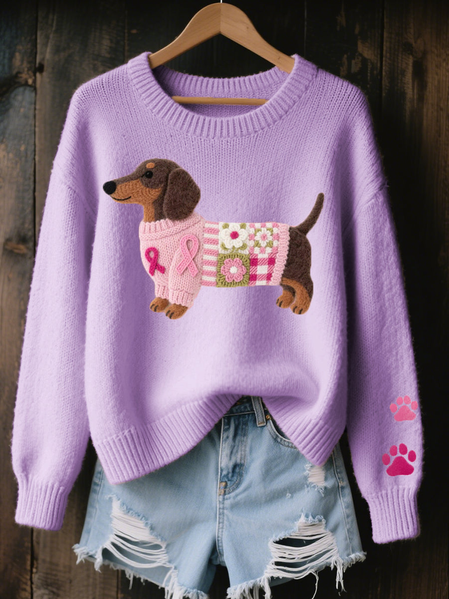 Caravine - Strickpullover mit Patchwork-Hundemotiv
