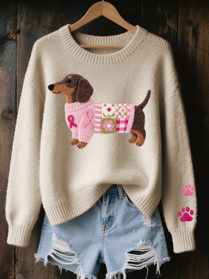Caravine - Strickpullover mit Patchwork-Hundemotiv