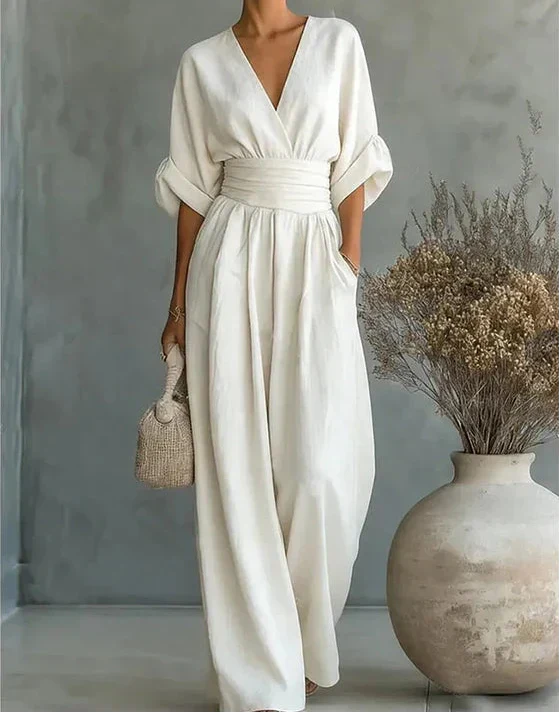 Xylora - Hochwertiger weitbeiniger Jumpsuit mit V-Ausschnitt