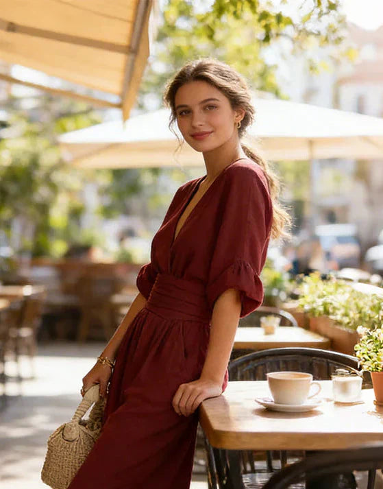 Xylora - Hochwertiger weitbeiniger Jumpsuit mit V-Ausschnitt
