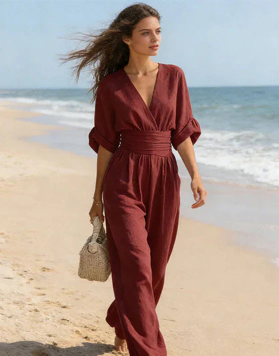 Xylora - Hochwertiger weitbeiniger Jumpsuit mit V-Ausschnitt