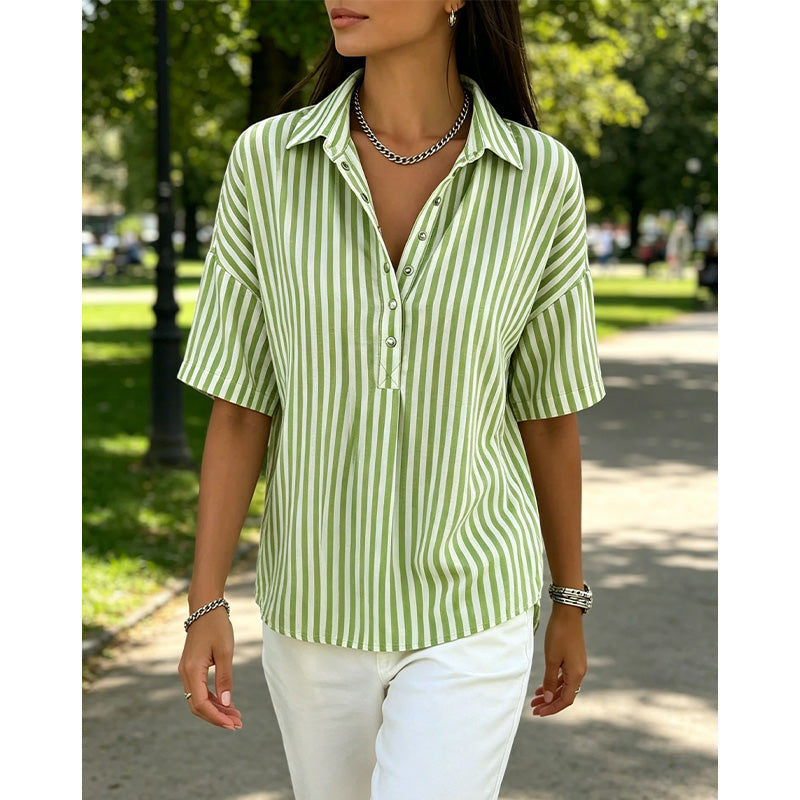 Alicia - Gestreiftes Soft-Touch-Top mit V-Ausschnitt