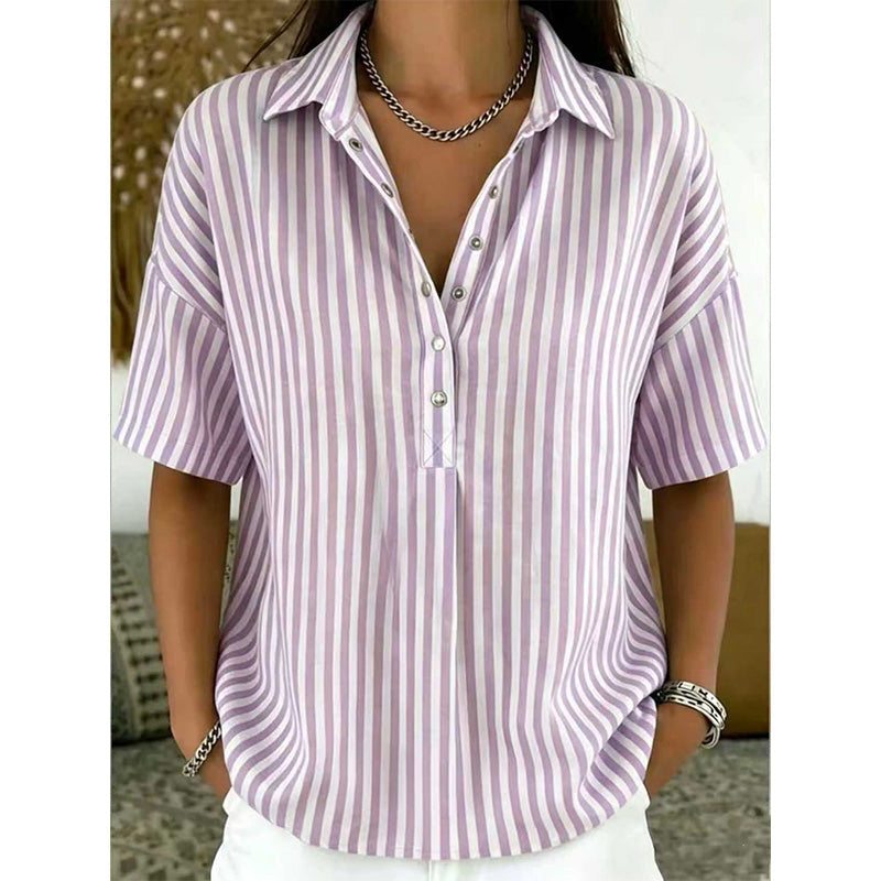 Alicia - Gestreiftes Soft-Touch-Top mit V-Ausschnitt
