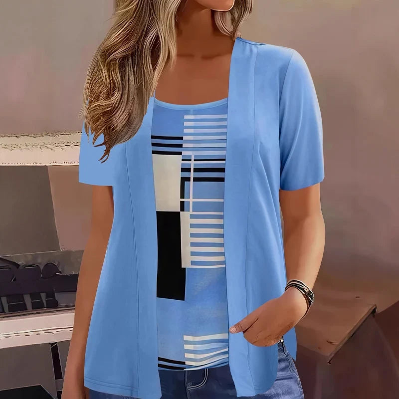 Celiora - Moderner Zweiteiler aus Cardigan und Bluse mit Print