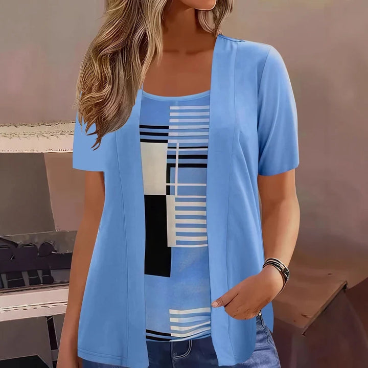 Celiora - Moderner Zweiteiler aus Cardigan und Bluse mit Print