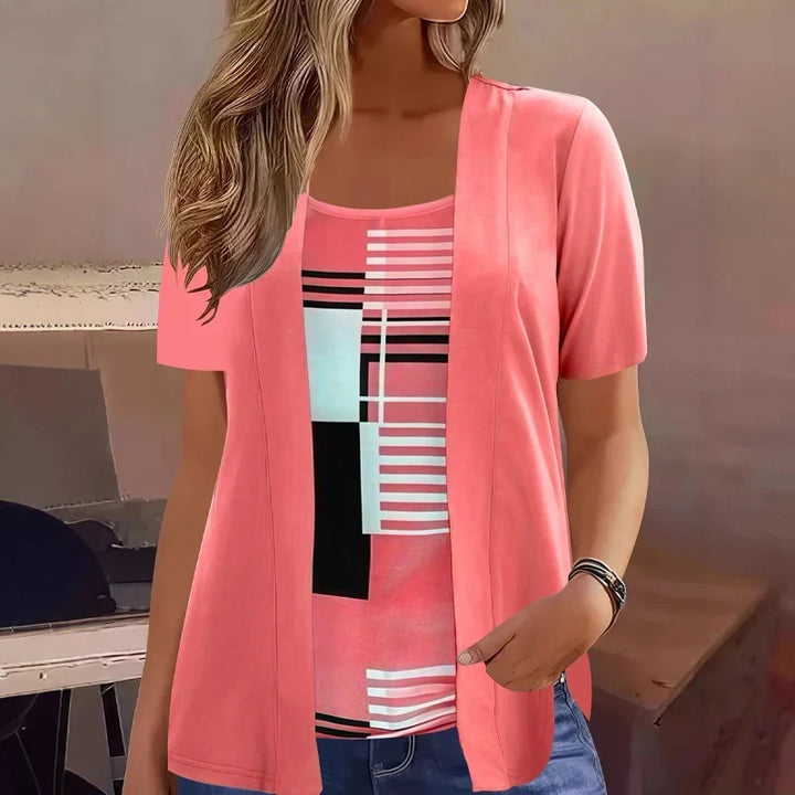 Celiora - Moderner Zweiteiler aus Cardigan und Bluse mit Print