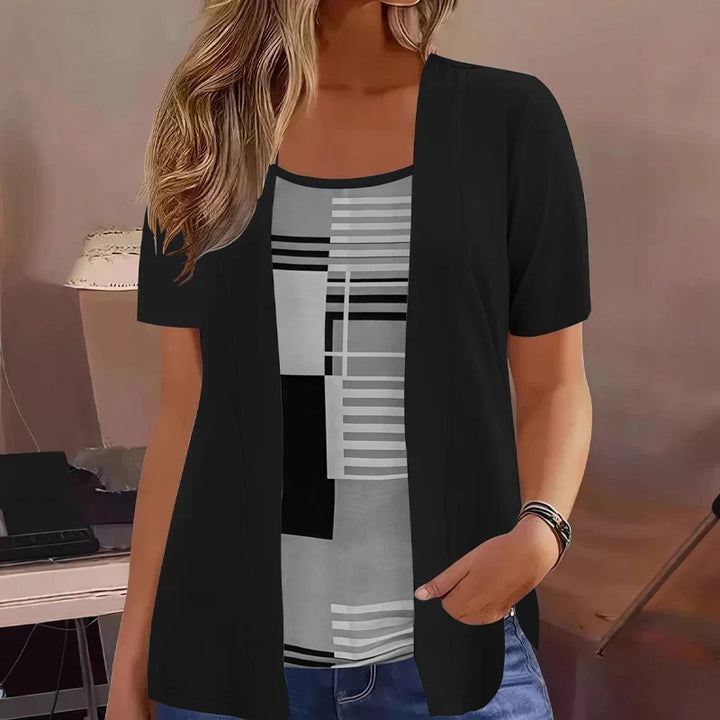 Celiora - Moderner Zweiteiler aus Cardigan und Bluse mit Print