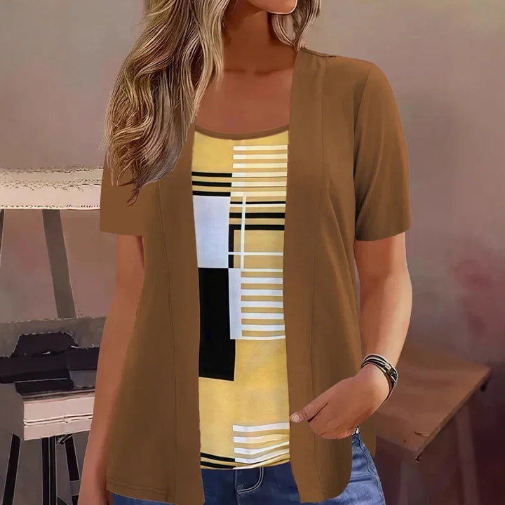 Celiora - Moderner Zweiteiler aus Cardigan und Bluse mit Print