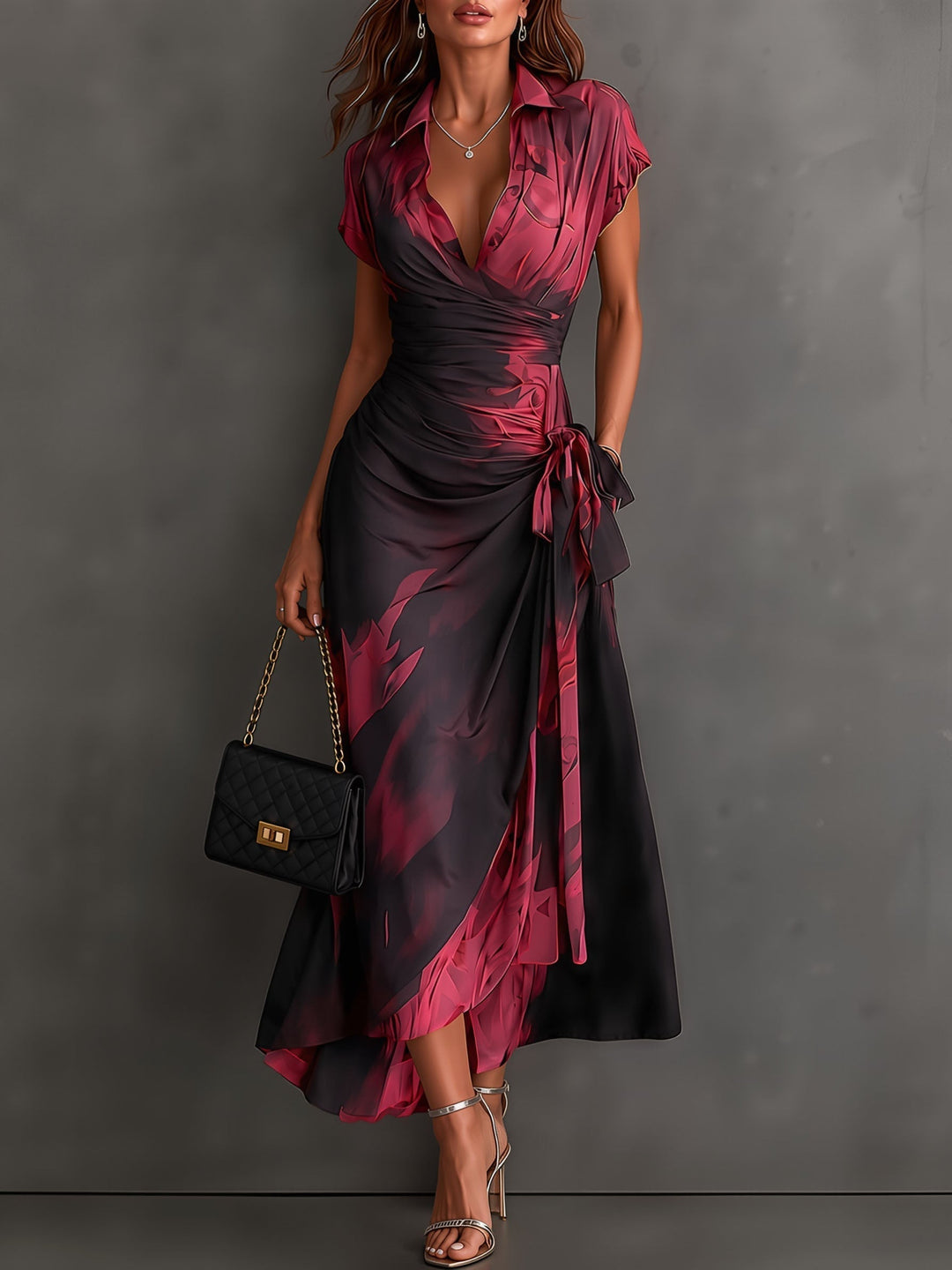 Roselle - Seidiges Hemdkragen-Maxikleid