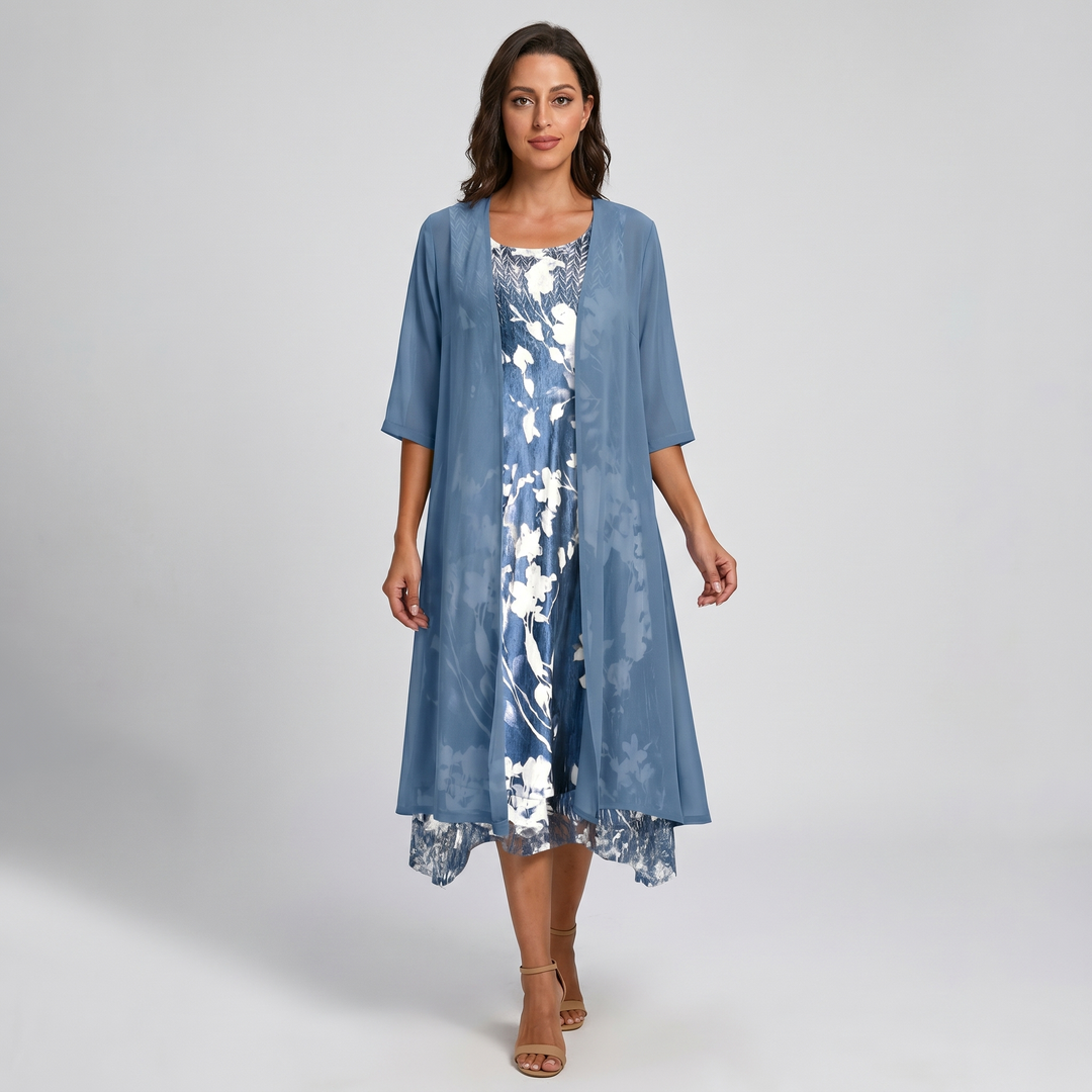 Delavelle - Elegantes, mehrlagiges Midikleid-Set