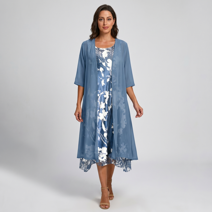Delavelle - Elegantes, mehrlagiges Midikleid-Set