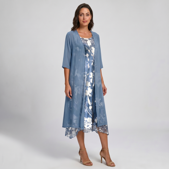 Delavelle - Elegantes, mehrlagiges Midikleid-Set