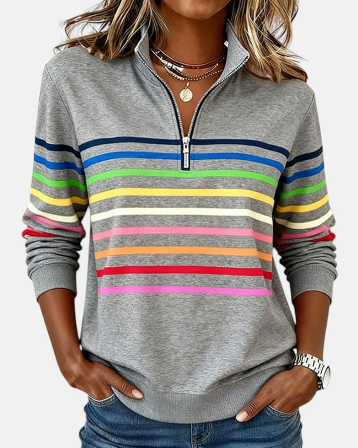 Corinelle - Gestreiftes Half-Zip-Sweatshirt in Soft-Touch-Qualität