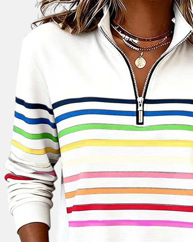 Corinelle - Gestreiftes Half-Zip-Sweatshirt in Soft-Touch-Qualität