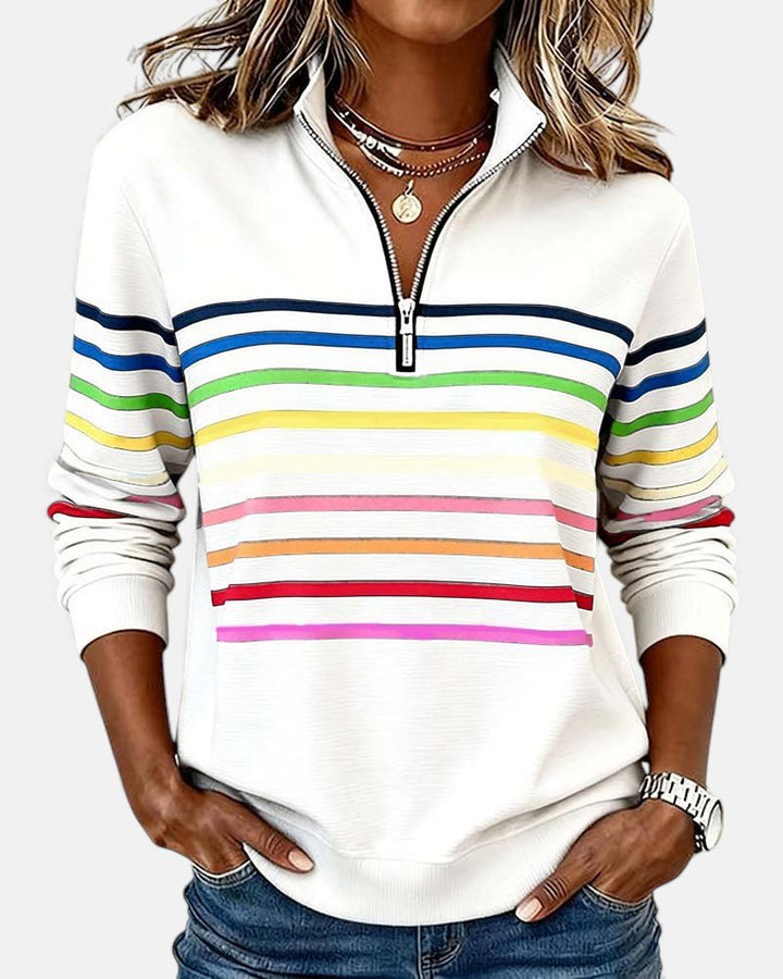 Corinelle - Gestreiftes Half-Zip-Sweatshirt in Soft-Touch-Qualität