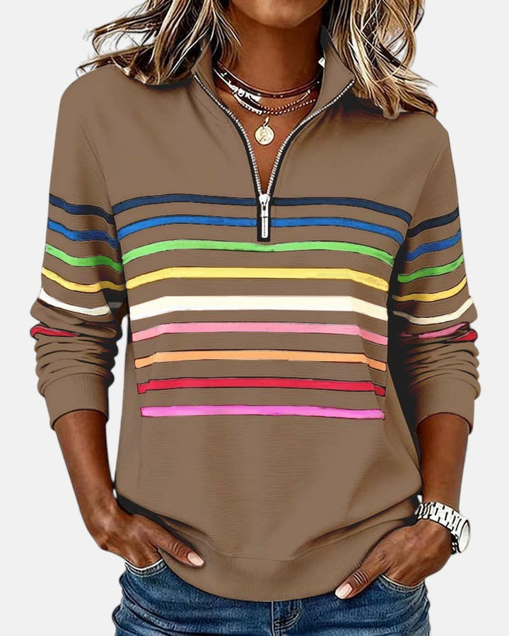 Corinelle - Gestreiftes Half-Zip-Sweatshirt in Soft-Touch-Qualität